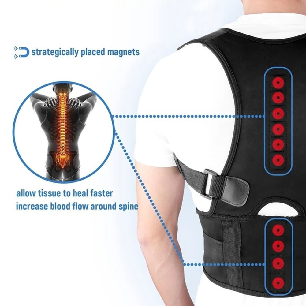 Magnetic Therapy Posture Support Back Brace -Adjustable Posture Corrector Brace Shoulder Back Support Belt- Relieves Neck, Back